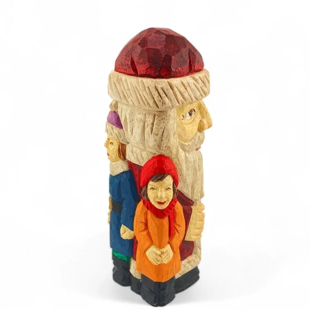 Santa‎ Claus Block Figurine Statue, Resin, Carved Wood Appearance, Christmas